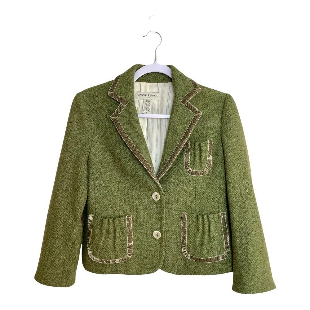 Banana Republic Velvet Lined Moss Green Wool Blazer Sz 6
